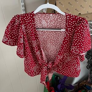 Red Polka Dot Tie-Front Top